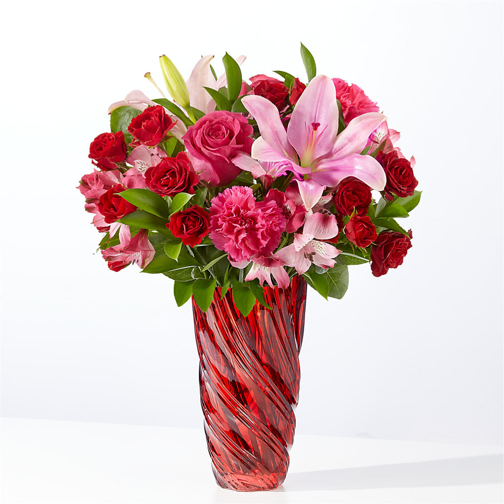 In Love Bouquet with Luxe Swirl Vase – Harpers House Of Flowers, Goldsboro NC