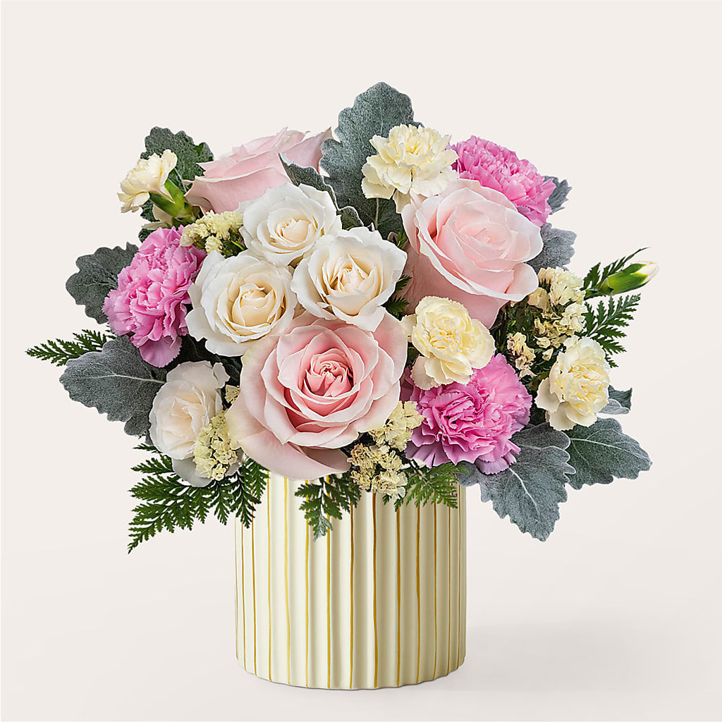 Blissful Moments Bouquet with Ivory Vase – Harpers House Of Flowers, Goldsboro NC