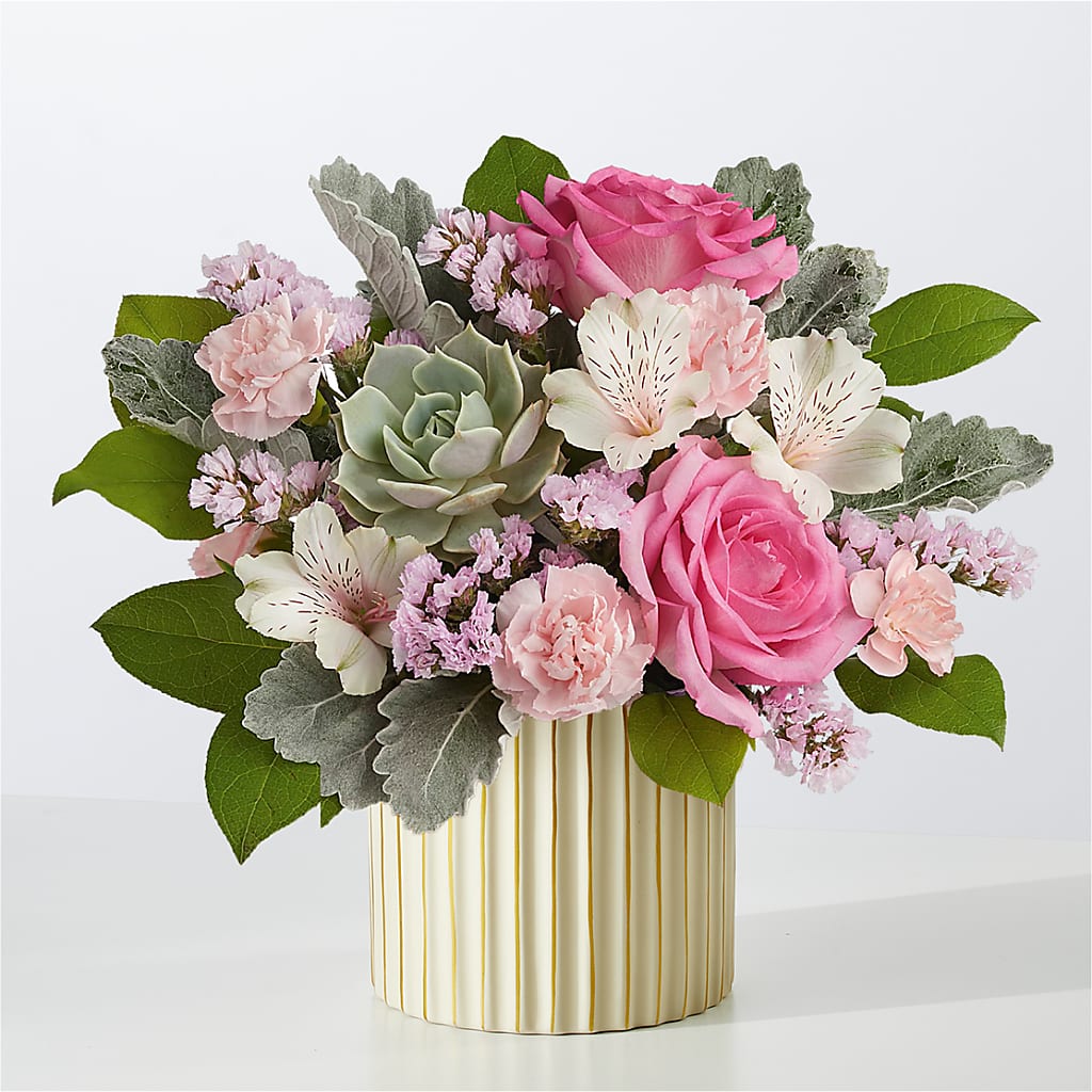 Dusty Rose Bouquet with Ivory Vase – Harpers House Of Flowers, Goldsboro NC