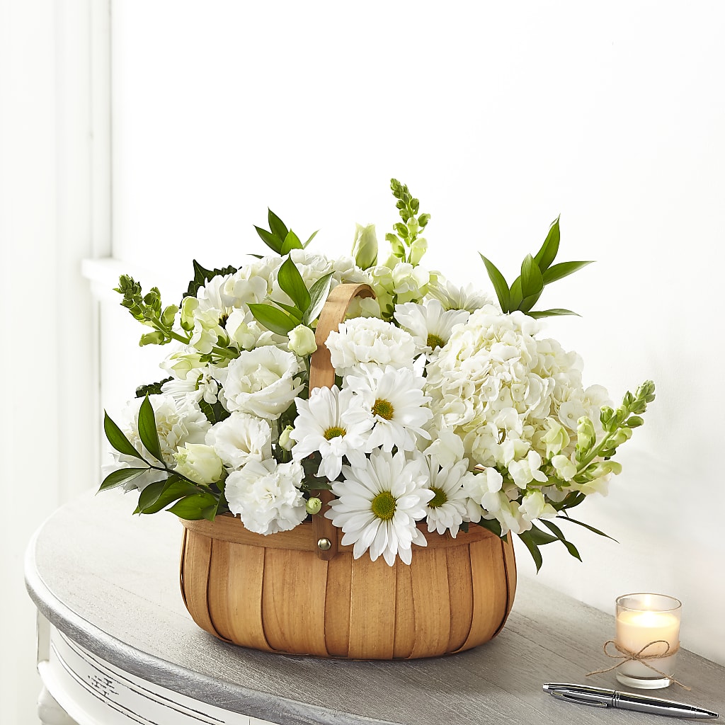 Pure Ivory Basket – Harpers House Of Flowers, Goldsboro NC