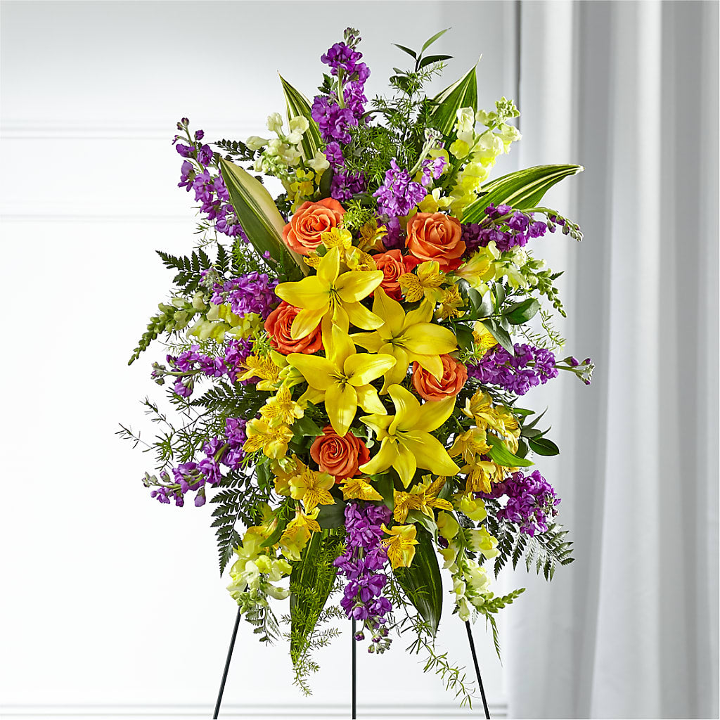Thoughtful Prayers Standing Spray – Harpers House Of Flowers, Goldsboro NC