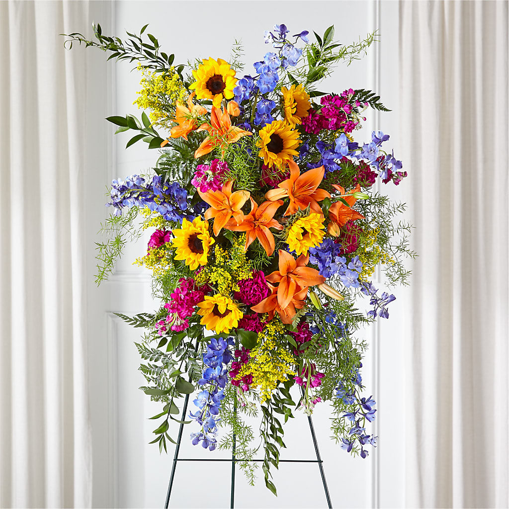 Sunlit Memories Standing Spray (Standard) – Harpers House Of Flowers, Goldsboro NC