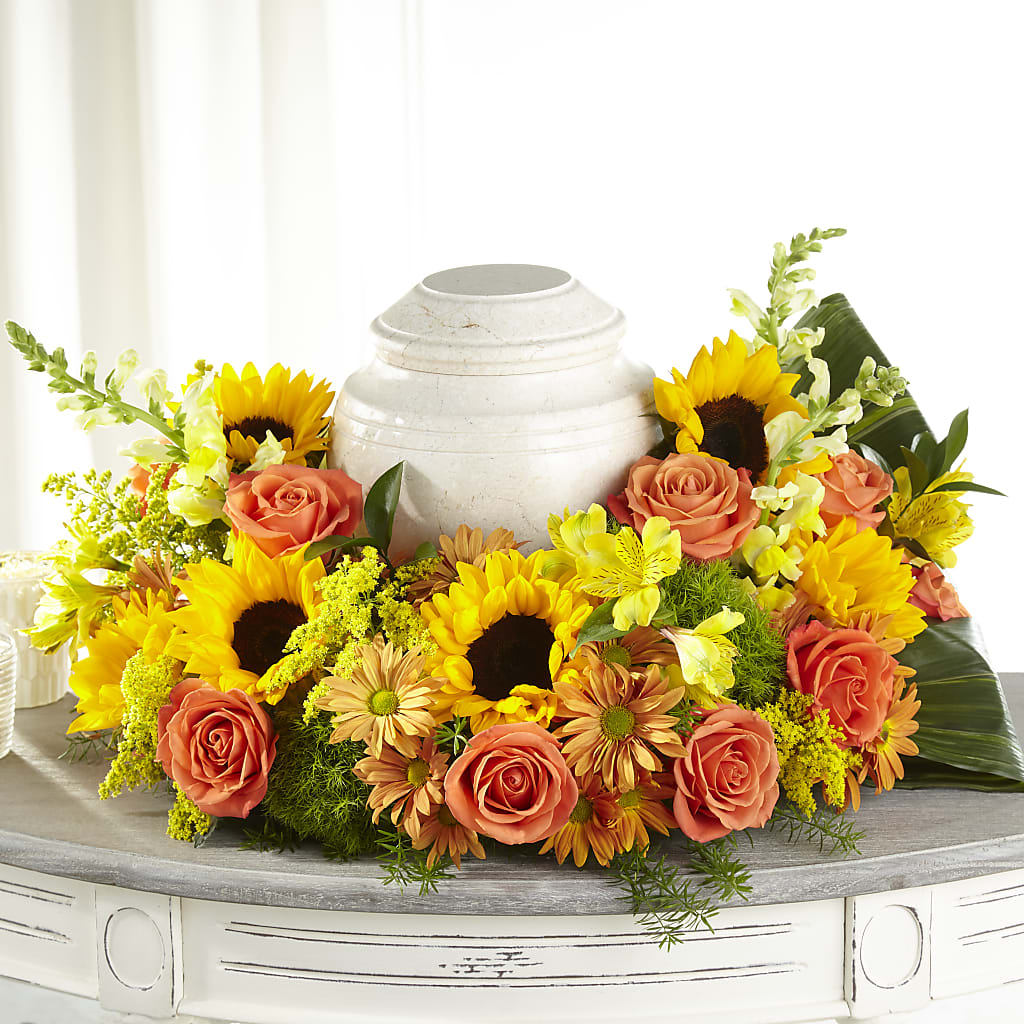 Faithful Sunflower Cremation Adornment – Harpers House Of Flowers, Goldsboro NC