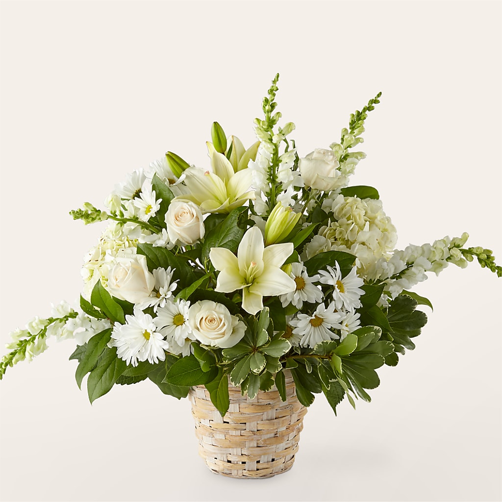Ivory Elegance Floral Basket – Harpers House Of Flowers, Goldsboro NC