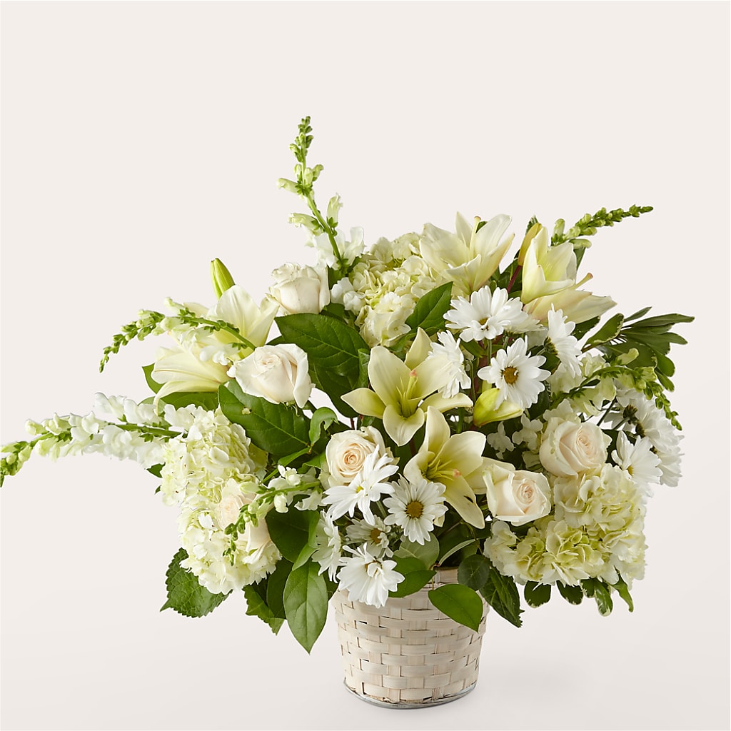 Ivory Elegance Floral Basket – Harpers House Of Flowers, Goldsboro NC