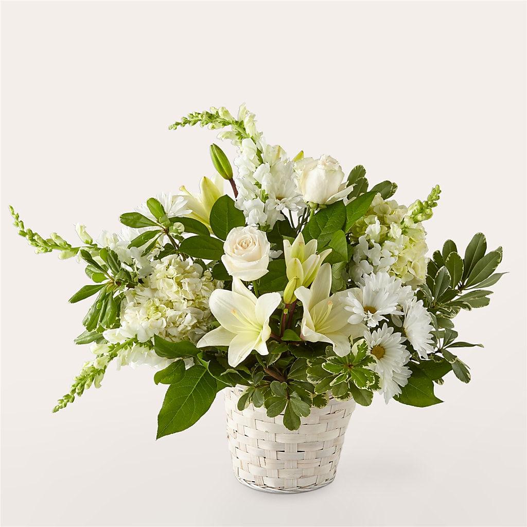 Ivory Elegance Floral Basket – Harpers House Of Flowers, Goldsboro NC