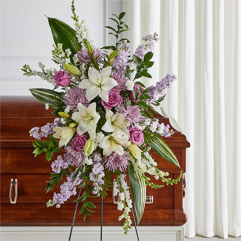 Grateful Hearts Standing Spray – Harpers House Of Flowers, Goldsboro NC