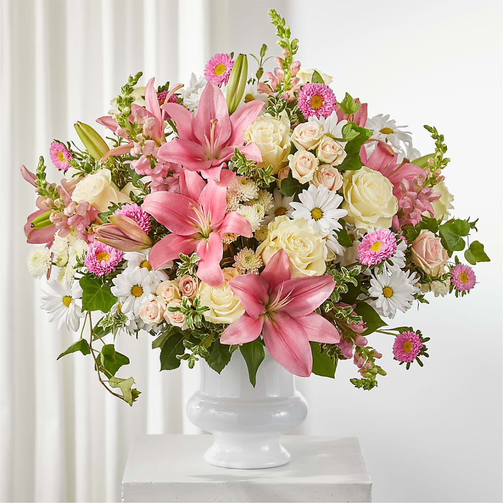 Empathetic Blooms Urn Arrangement – Harpers House Of Flowers, Goldsboro NC