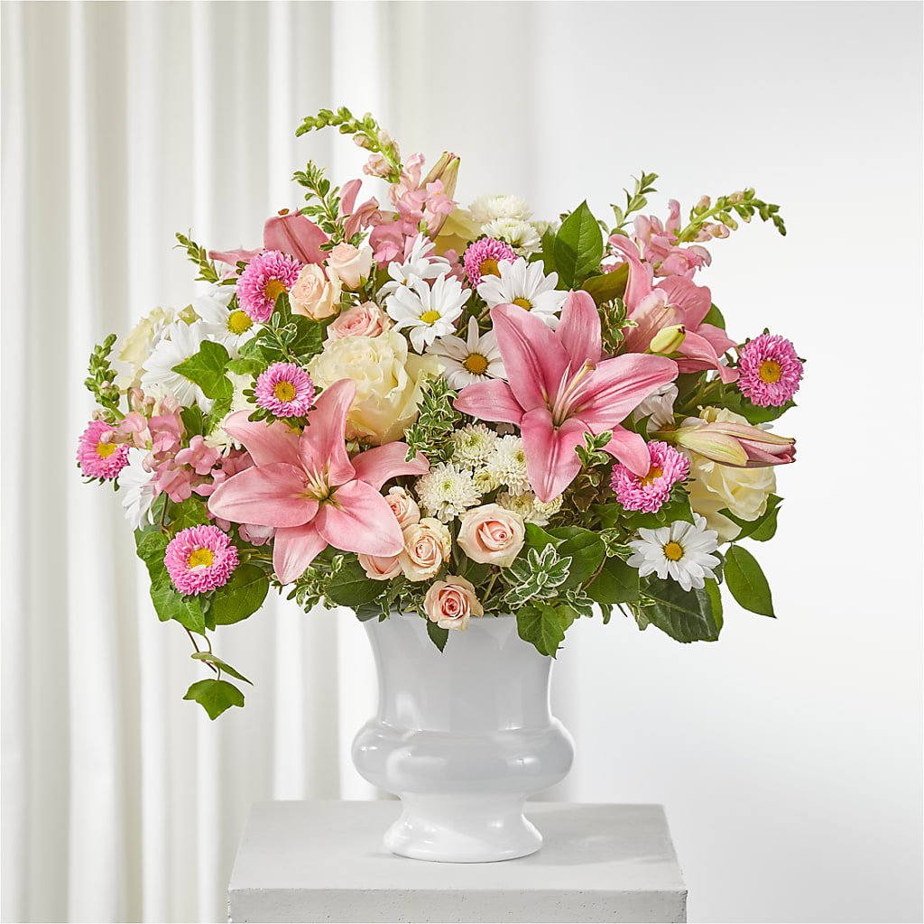 Empathetic Blooms Urn Arrangement – Harpers House Of Flowers, Goldsboro NC