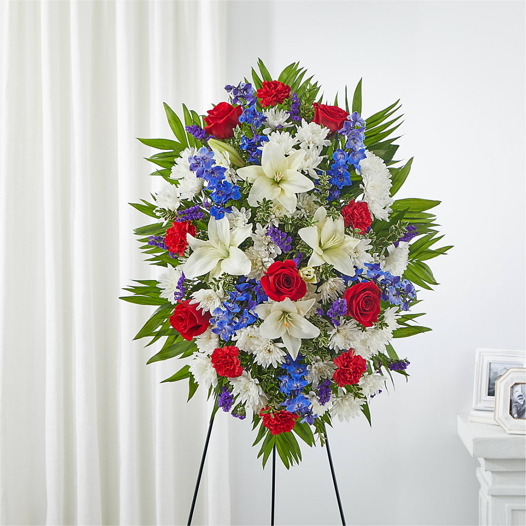 Cherished Service Standing Spray – Harpers House Of Flowers, Goldsboro NC