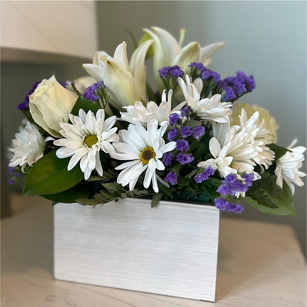 Beyond Blue Box Bouquet –  Harpers House Of Flowers, Goldsboro NC