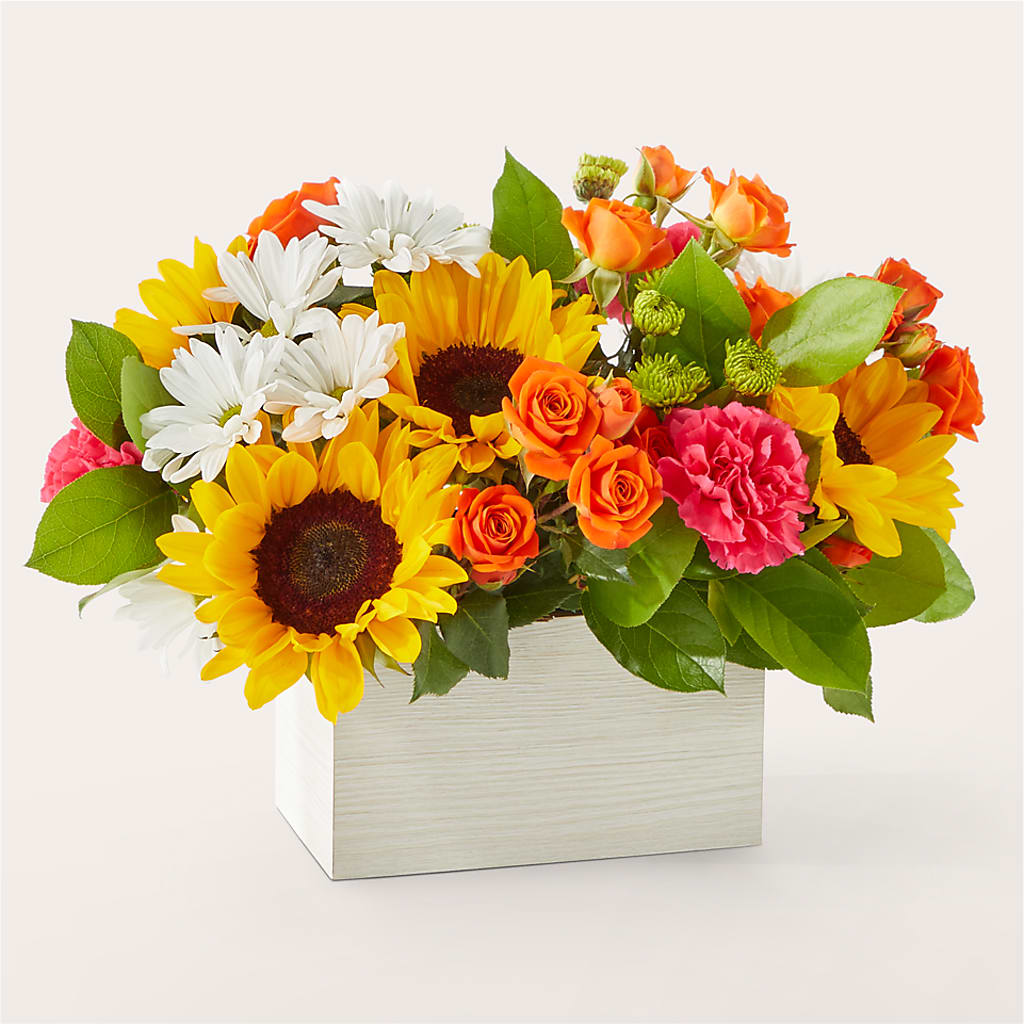 Sun-drenched Blooms Box Bouquet –  Harpers House Of Flowers, Goldsboro NC