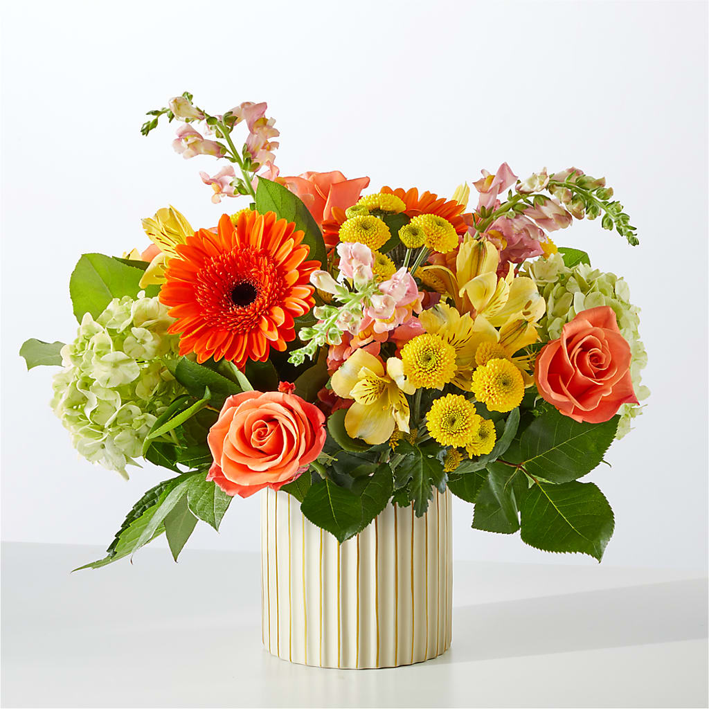 Autumn Sunshine Bouquet with Ivory Vase –  Harpers House Of Flowers, Goldsboro NC