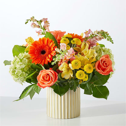 Autumn Sunshine Bouquet with Ivory Vase –  Harpers House Of Flowers, Goldsboro NC