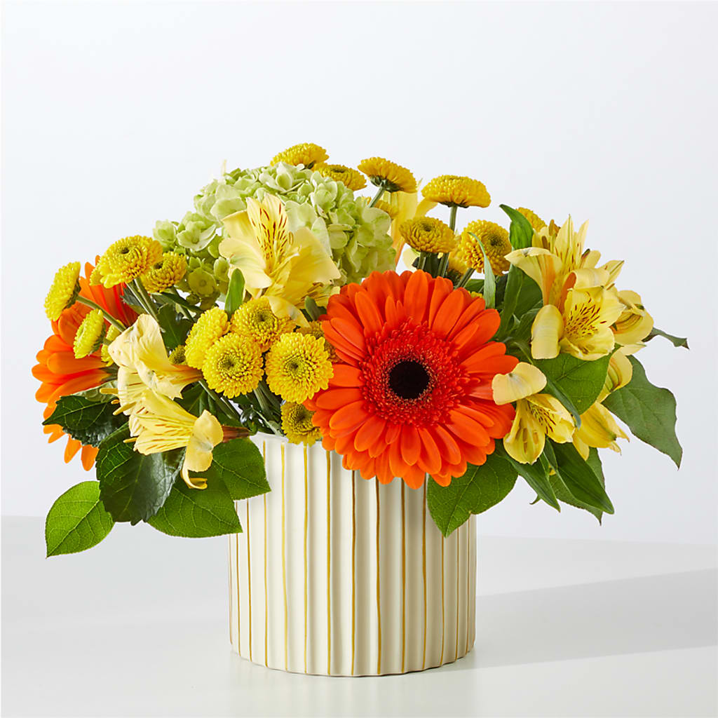 Autumn Sunshine Bouquet with Ivory Vase –  Harpers House Of Flowers, Goldsboro NC